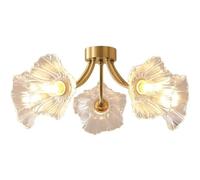 Plafonnier Semi-Encastré Moderne Rétro En Laiton Et Verre À Motif Floral, Style Milieu Du Siècle, Plusieurs Lampes, Pour La Décoration Intérieure Du Salon, de La Chambre Et de La Salle À Manger (8 Lum
