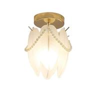 Plafonnier Semi-Encastré Vintage En Verre Doré Avec Accents Nacrés, Petit Luminaire de Plafond Moderne Et Glamour Pour L'Intérieur, Idéal Pour Un Couloir, Une Entrée Ou Un Placard (20 Cm)./18 Cm