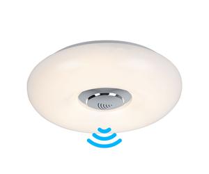 Plafonnier, sonnette, plafonnier, extérieur, éclairage de couloir, fonction sonnette, sonnette avec émetteur, métal chromé blanc, IP44, 1x LED 15W 1110Lm blanc chaud, DxH 30x7 cm