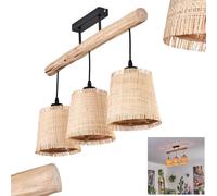Plafonnier Soungou, plafonnier moderne en bois/métal/raphia en naturel/noir/beige, plafonnier à 3 flammes au design scandinave, 3 x E27, hauteur max. 43,5 cm, sans ampoules