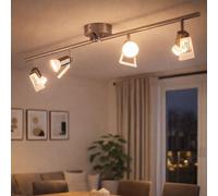 Plafonnier Lampe de salon Nickel mat Verre satiné Spot, hx GU10 Longueur 71 cm