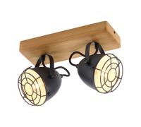 Plafonnier spot bar noir lampe de chambre à coucher lampe en bois maison de campagne à 2 lampes, spots orientables, métal mat, 2x douille E14, LxlxH 30,5x17x20 cm