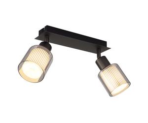 Plafonnier, spot, barre de spots, 2 lumières, E14, noir, chromé, verre, pivotant