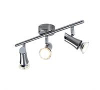 Plafonnier spot barre plafonnier avec spots orientables 3 feux spot plafond, métal chrome nickel mat, 3x GU10 LED blanc chaud, LxH 39x11,5cm, salon