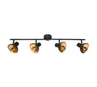 Plafonnier spot barre plafonnier éclairage intérieur métal, noir, doré, spots orientables, 4x LED 4 watts 380 lumens blanc chaud, LxH : 85x17,6 cm