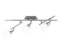 Plafonnier spot barre plafonnier orientable salon spot 3 flammes verre blanc, métal, 3x E14, LxlxH 61x23x21 cm
