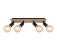 Plafonnier spot de plafond spot lampe de salle à manger lampe de salon lampe de couloir, métal bois marron noir, 4 spots mobiles, L 49 cm