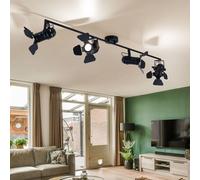 Plafonnier Spot de salle à manger Lampes de plafond avec spots de film réglables, métal noir, 4x douille GU10, LxH 125x26,5 cm