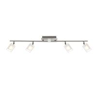 Plafonnier spot éclairage salon bar chambre, 4 spots flammes orientables, nickel mat clair, 4x LED 6W 550Lm 3000K, HxLxP 20x90x18 cm