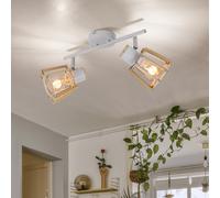 Plafonnier blanc plafonnier spots en bois pour plafond, 2 spots flamme mobiles, style campagnard aspect bois métal blanc naturel, 2x douilles E27, LxPxH 36x17x18cm