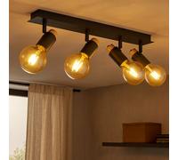 Plafonnier Spots orientables Spot de plafond en bois à 4 flammes, noir, métal, 4x E27 douilles, LxlxH 80x14,5x65,5 cm