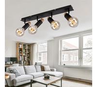 Plafonnier Spots orientables Spot de plafond en bois à 4 flammes, noir, métal, 4x E27 douilles, LxlxH 80x14,5x65,5 cm