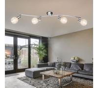 Plafonnier Spot En Chrome Avec 4 Flammes En Verre Blanc Pour Salle À Manger