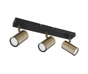 Plafonnier spot en laiton mobile Plafonnier 3 flammes, spot flexible, métal noir, 3x douilles GU10, LxPxH 41x6x12cm