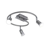 Plafonnier Spot Lampe de plafond Rondelle de plafond avec spots mobiles, acier brossé, tige de support courbée, argent, 3x GU10, D 50 cm