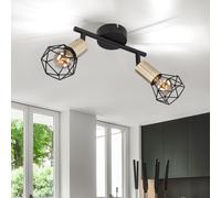 Plafonnier vintage plafonnier spot 2 flammes métal noir, spots mobiles, treillis métallique rétro doré, 2x douilles E14, HxLxP 20x22x8 cm