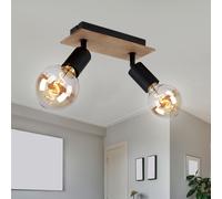 Plafonnier spot lampe en bois 2 flammes plafonnier plafonnier spot pivotant, brun noir, douilles E27, LxPxH 21x9x11 cm