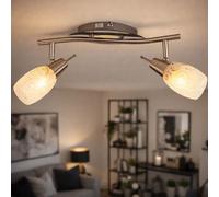 Plafonnier, spot, lampe de salon, lampe en verre, plafonnier, 2 flammes à régler, finition métal satiné, 2x douilles E14, LxlxH 35x8x17 cm