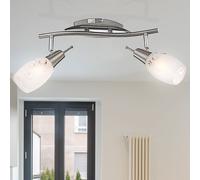 Plafonnier, spot, lampe de salon, lampe en verre, plafonnier, 2 flammes à régler, finition métal satiné, 2x douilles E14, LxlxH 35x8x17 cm