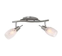 Plafonnier Spot lampe de salon Lampe en verre Plafonnier 2 flammes à orienter, métal satiné, 2x E14 douilles, LxlxH 35x8x17 cm