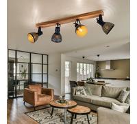 Lampe de plafond noir or Lampe de salon Landhaus Spot de plafond 4 flammes Lampe en bois, barre de spots orientable, métal, 4x E27 douilles, LxBxH 80x12,5x25 cm