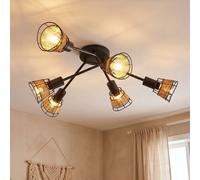 Plafonnier Spot Lampe Plafonnier 6 Flammes Rattan Noir Hauteur 60Cm