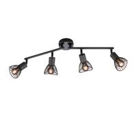 Plafonnier spot lampe salle à manger plafonnier spot 4 flammes à régler, grille métal noir, 4x douilles E14, LxPxH 72x9,5x19,5 cm