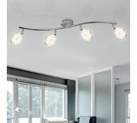 Spot LED bar 4 spots plafonnier orientable Plafonnier moderne, cristaux de verre chromés, 4x 6W 475Lm blanc chaud, LxH 70x18,5 cm