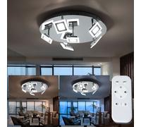 Plafonnier LED plafonnier, télécommande, spots mobiles de veilleuse dimmable, verre plastique métal chromé, DxH 45x10 cm, Wofi 9197.12.01.6450