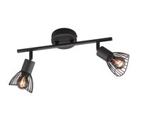 Plafonnier spot light lampe de salon Plafonnier industriel 2 flammes à régler, grille métal noir, 2x douilles E14, LxlxH 30x9,5x19,5 cm