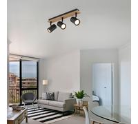 Plafonnier Spot Noir 3X GU10 Projecteurs Orientables Bois MDF