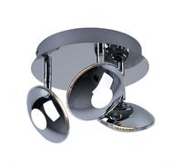 Plafonnier spot orientable rond 3 flammes chrome, acrylique satiné, 3x LED 6W 350Lm blanc chaud, PxH 20x15 cm