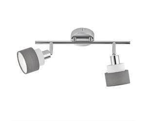 Plafonnier, spot plafond, lampe chambre, spot plafond, bandeau spot orientable, 2 flammes, acier textile, gris chrome, 2x douille E14, LxlxH 48x9x20cm