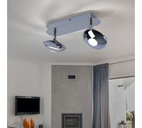 Plafonnier spot lampe plafonnier salon lumière, 2 spots flammes orientables, chrome satiné, 2x LED 6W 350Lm 3200K, LxlxH 25x11x15cm