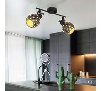 Plafonnier 2 flammes cristaux métal plafonnier design avec spots mobiles, métal noir or, 2x E27, LxPxH 35x12x26 cm