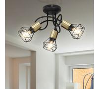 Plafonnier orientable cuisine rondel 3 flammes plafonnier abat-jour cage, rond laiton antique noir, 3x E14, 38 cm, salon