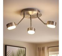Plafonnier Bras réglables argent Salon rond, nickel mat, 3 flammes, DxH 18,2x58
