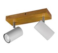 Plafonnier spot spot plafonnier spot salon, métal blanc bois mat, 2 spots flamme mobile, 2x douilles Gu10, LxHxP 26x16x9 cm