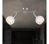 Plafonnier LED 2 ampoules spot mural spot en verre satiné 2 spots orientables, nickel mat, 2x 4W 400Lm blanc chaud, LxP 28x9,7 cm