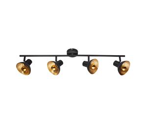 Plafonnier Spotleiste Plafonnier intérieur Métal, noir, doré, spots mobiles, 4x LED 4 watts 380 lumens blanc chaud, LxH : 85x17,6 cm