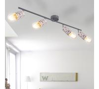 Plafonnier 4 spots salon avec spots orientables, aspect pierre Terrazzo gris chrome, 4x E27, L 72 cm