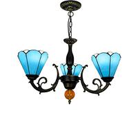 Plafonnier Style Tiffany 15 cm, Lustre en Verre Tiffany, 3 Bras, Bleu méditerranéen, 52,1 cm x 80 cm, intérieur, Montage, décoration d'intérieur, Salon, Chambre, hôtel, Restaurant,