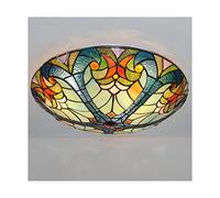 Plafonnier Style Tiffany, 16 Pouces Vitrail Lampe de plafond Montage encastré Éclairage Luminaires 3 x E27 Fait à la Main pour Chambre à coucher Salon Couloir Restaurent