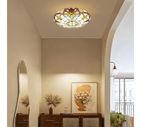 Plafonnier Style Tiffany Victorien,Rétro Vitrail Lampe de Plafond en Vitrail, Semi-Encastré, Motif Floral, E27, pour chambre, salle à manger, entrée, salon et cuisine (D:40CM)