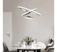 Plafonnier Suspendu 60 W à intensité Variable, 3 Anneaux, éclairage de Table, Salle à Manger, créatif, placage, Chambre à Coucher, décoration, Salon, 60 + 40 + 20 (Chrome)