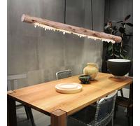 Plafonnier suspendu en bois avec décor de cristal Poutre en bois Lampe à suspendre de style rustique, 1x LED 15 watts 980 lumens blanc chaud, LxlxH 100x8x150cm, salon salle à manger