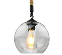 Plafonnier Suspendu en Corde de Chanvre Style campagnard améin, e26/e27, Boule de Verre, pour Salon de Coiffure, café, Restaurant, Lustre à tête Unique, pour Chambre à Coucher, Chevet, îlot de CU