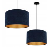 Plafonnier suspendu Holdi Light-Home - Lustre de plafond pour chambre à coucher, salon et cuisine style glamour moderne E27 - Abat-jour rond doré Velours bleu marine - Base noire
