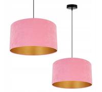 Plafonnier suspendu Holdi Light-Home - Lustre de plafond pour chambre salon et cuisine style glamour moderne E27 - Abat-jour rond doré Velours Rose - Base noire