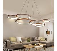 Plafonnier Suspendu Moderne à 6 Anneaux LED, Lampe de Table à Manger Marron, Lampe Suspendue 88 W à intensité Variable avec télécommande, Lampe de Salon, de Salle à Manger, de Cham